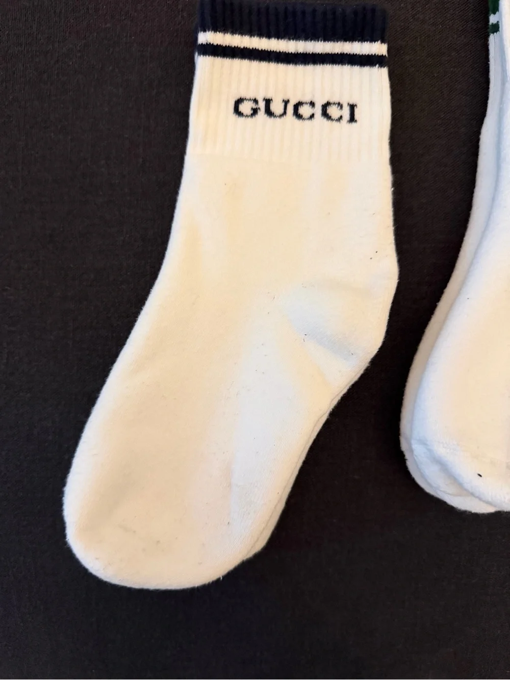 Men’s Gucci White Crew Ankle Socks with Black, Green and Red Trim - Set of 3